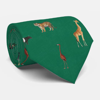 Col cravate vert Kelly motif animaux de safari jun