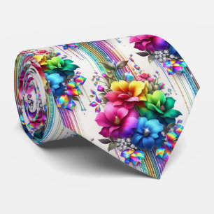 Col extravagant cravate Fleurs arc-en-ciel et di
