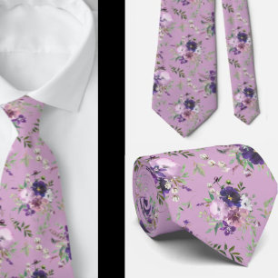 Col Floral Aquarelle Fleurs de Lavande Cravate