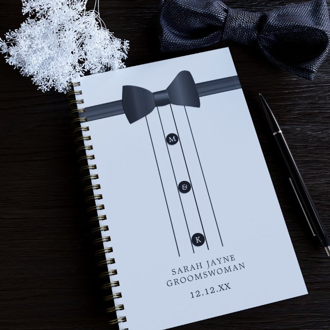 Col noeud papillon drôle noir et blanc Planner dem (Add your Groomswoman's name and your initials/wedding date to this funny bow tie planner)