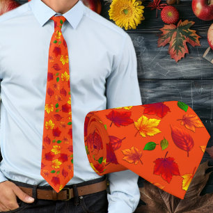 Col orange motif feuilles d'automne cravate