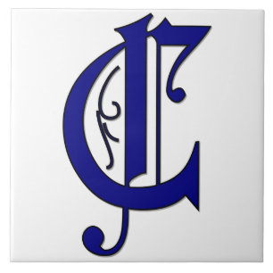 Colchester Letter C Blue Monogram Accent Tile Fliese