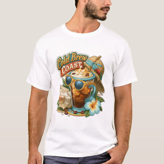 Cold Brew Coast Beach Eiskaffee T-Shirt (Vorderseite)
