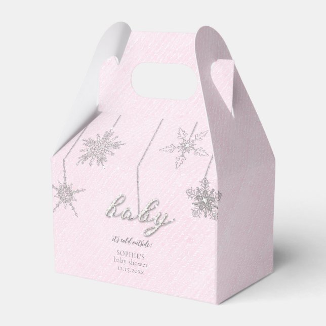 Cold Outdoor Glitzer Schneeflocken Pink Babydusche Geschenkschachtel (Vorderseite)