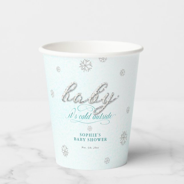 Cold Outdoor Kristall Glitzer Winter Baby Dusche Pappbecher (Vorderseite)