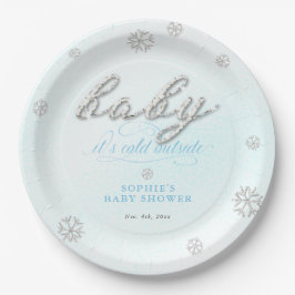 Cold Outdoor Kristall Glitzer Winter Baby Dusche Pappteller