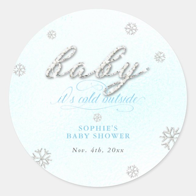 Cold Outdoor Kristall Glitzer Winter Baby Dusche Runder Aufkleber (Vorderseite)