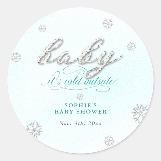 Cold Outdoor Kristall Glitzer Winter Baby Dusche Runder Aufkleber (Vorderseite)