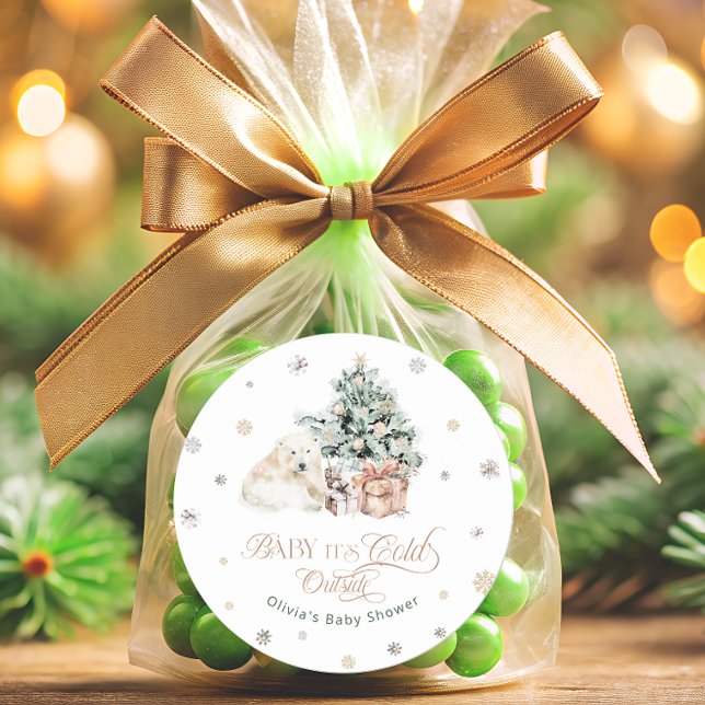 Cold Outdoor Niedliche Polar Bear Babydusche Runder Aufkleber (Von Creator hochgeladen)