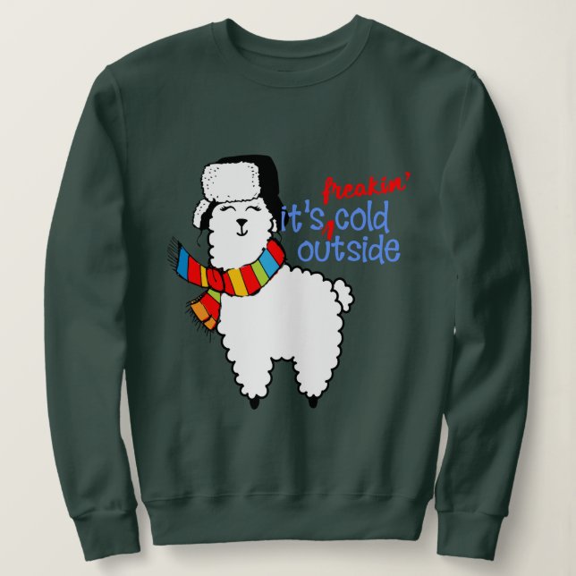 Cold Outdoor Ugly Weihnachtspulli Funny Llama Sweatshirt (Design vorne)