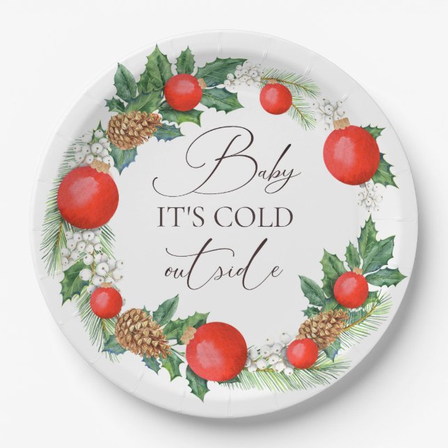 Cold Outdoor Weihnachtsbad Winter Baby Dusche Pappteller (Vorderseite)