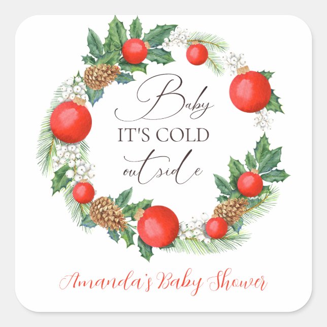 Cold Outdoor Weihnachtsbad Winter Baby Dusche Quadratischer Aufkleber (Vorderseite)