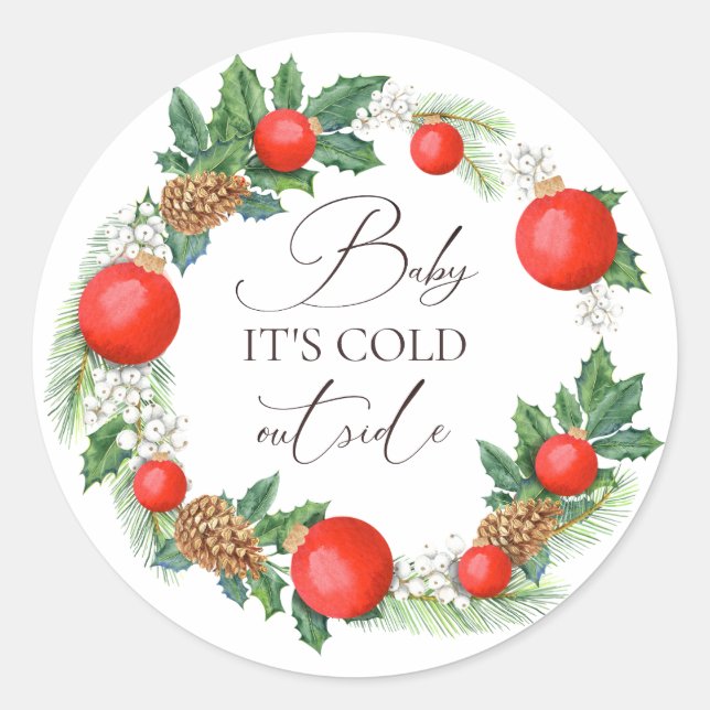 Cold Outdoor Weihnachtsbad Winter Baby Dusche Runder Aufkleber (Vorderseite)
