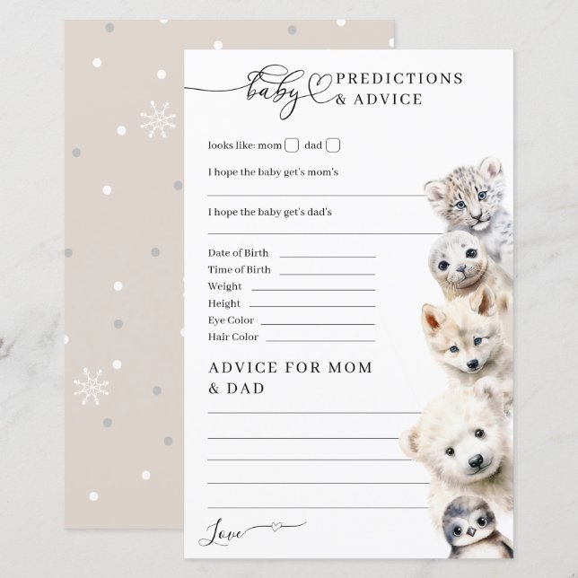 Cold Outdoor Winter Animals Baby Shower Game (Vorne/Hinten)