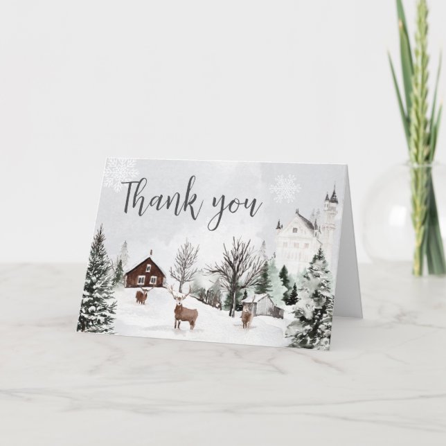 Cold Outdoor Winter Wonderland Baby Dusche Dankeskarte (Vorderseite)