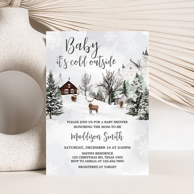 Cold Outdoor Winter Wonderland Baby Dusche Einladung (Winter Wonderland Baby Shower Invitation)
