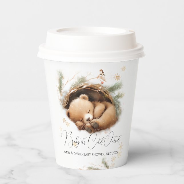 Cold Outdoor Woodland Bear Winter Baby Dusche Pappbecher (Vorderseite)