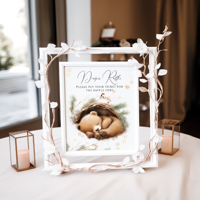 Cold Outdoor Woodland Bear Winter Baby Dusche Poster (Von Creator hochgeladen)