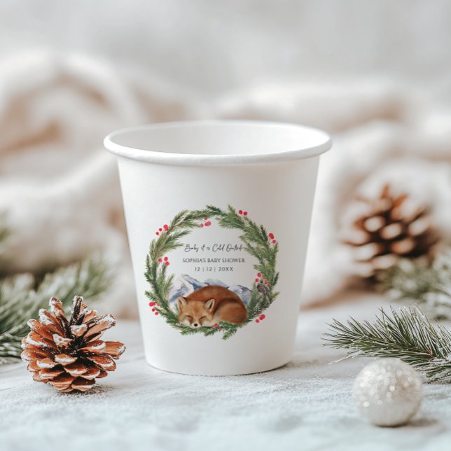 Cold Outdoor Woodland Fox Winter Baby Dusche Pappbecher (Cold Outside Woodland Fox Winter Baby Shower Paper Cups)