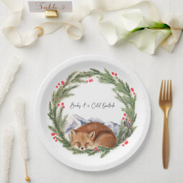 Cold Outdoor Woodland Fox Winter Baby Dusche Pappteller
