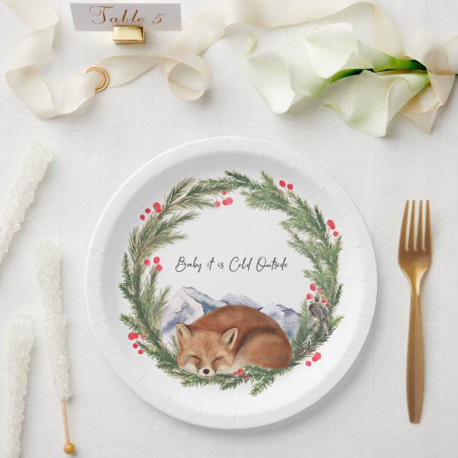 Cold Outdoor Woodland Fox Winter Baby Dusche Pappteller (Hochzeit)