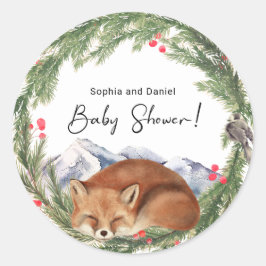 Cold Outdoor Woodland Fox Winter Baby Dusche Runder Aufkleber