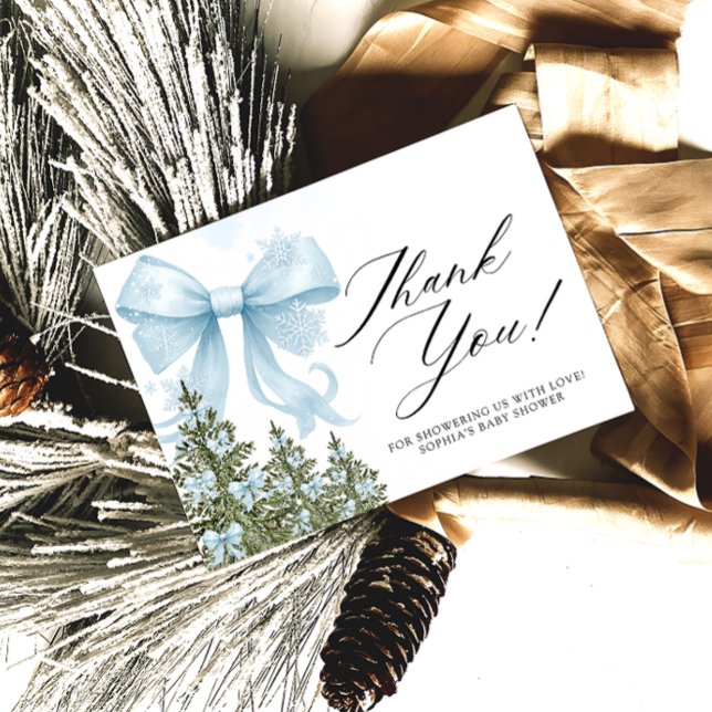 Cold Outside Blue Bow Baby Dusche Danke Karte (Von Creator hochgeladen)