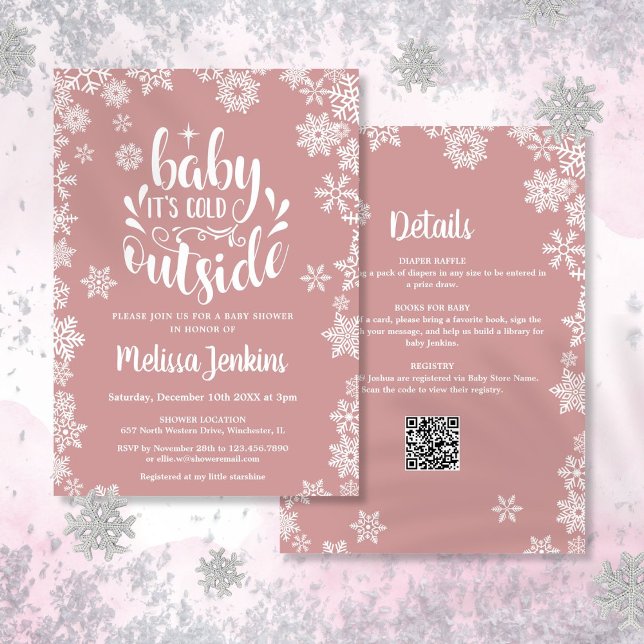 Cold Outside Girl Winter Baby Shower All In One Einladung (Cold Outside Girl Winter Baby Shower All In One Invitation)