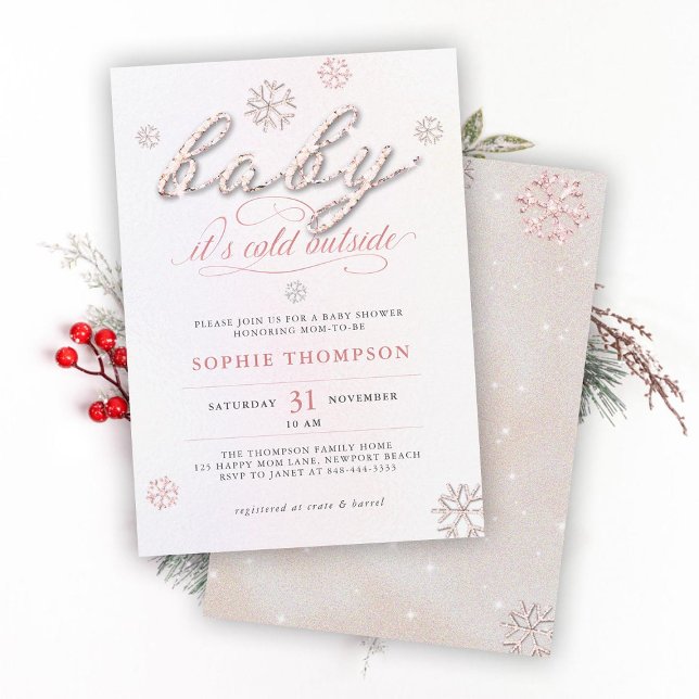 Cold Outside Rhinestones Glitzer Girl Baby Dusche Einladung (cold outside girl baby shower invitation rhinestone snowflake white winter wonderland christmas boho)