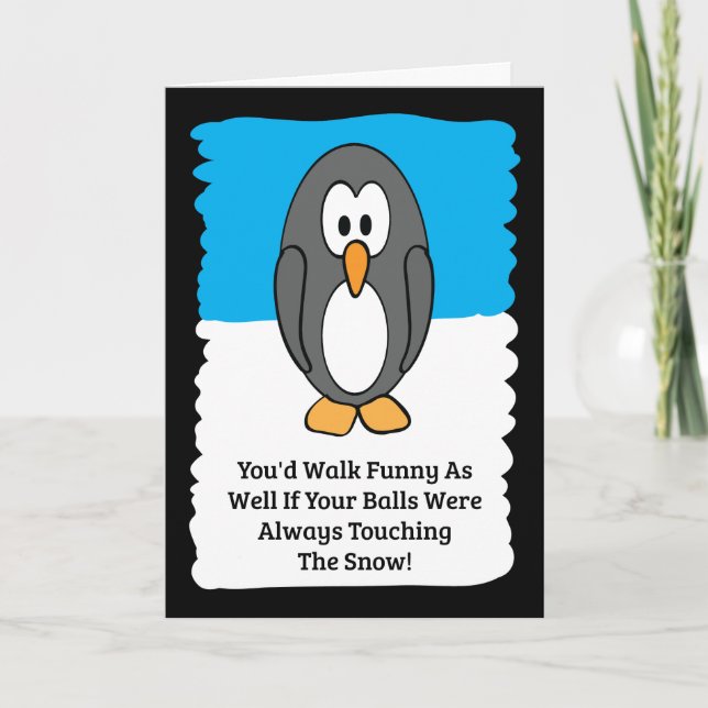 Cold Penguin Happy Birthday Card Karte (Vorderseite)