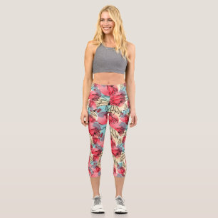 Cold Warm Watercolor Floral Geometric Capri Leggings