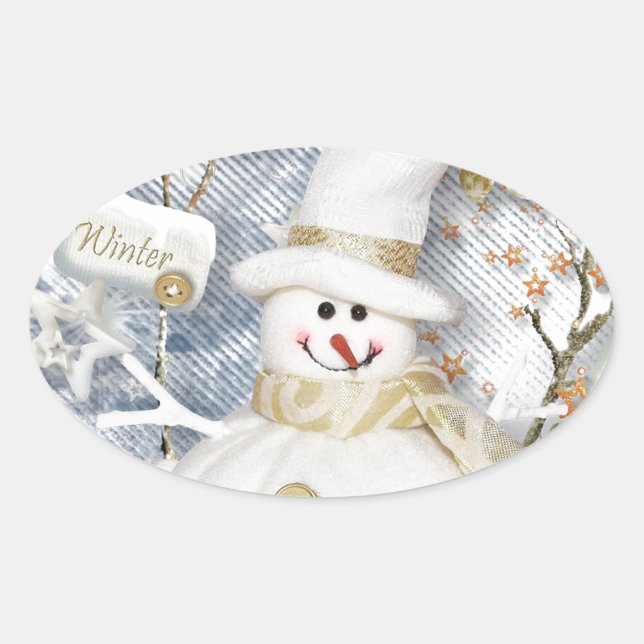Cold Winter Snowman Ovaler Aufkleber (Vorderseite)