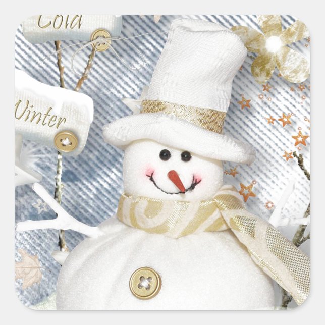 Cold Winter Snowman Quadratischer Aufkleber (Vorderseite)