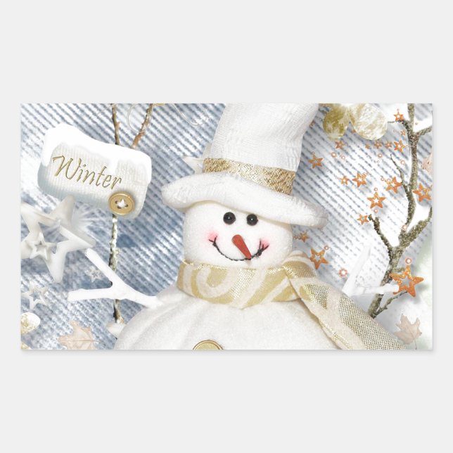 Cold Winter Snowman Rechteckiger Aufkleber (Vorderseite)