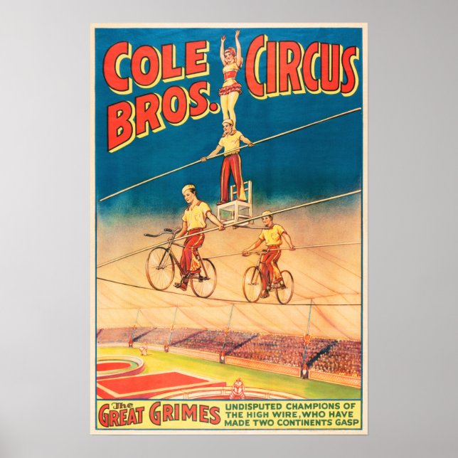 COLE BROTHERS CIRCUS Luftballkorb Vintag Show Poster (Vorne)