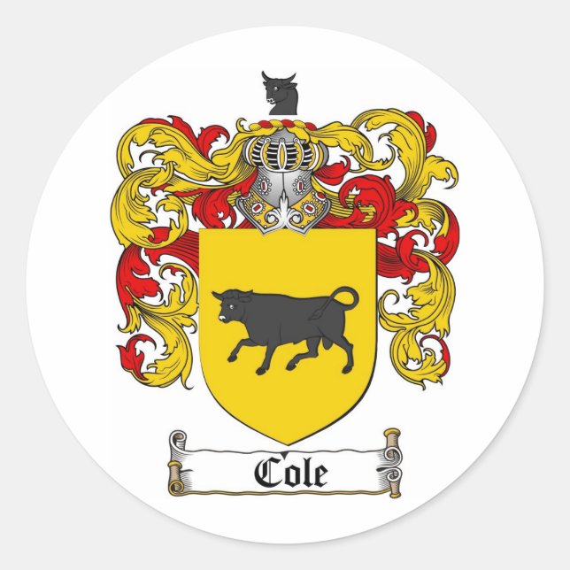 COLE-FAMILIENWAPPEN - KÜHLSCHEIN VON WAFFEN RUNDER AUFKLEBER (Vorderseite)