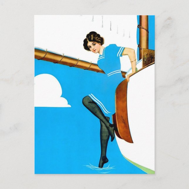 Coles Phillips "Fadeaway Girl" Art "Blue Sailing" Postkarte (Vorderseite)