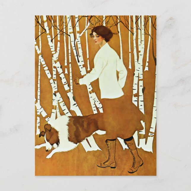 Coles Phillips "Fadeaway Girl" Herbstspazierabdeck Postkarte (Vorderseite)