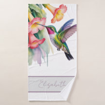 Colibri à l'aquarelle avec fleurs