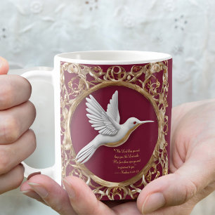 Colibri blanc sur mug de bénédiction du matin roug