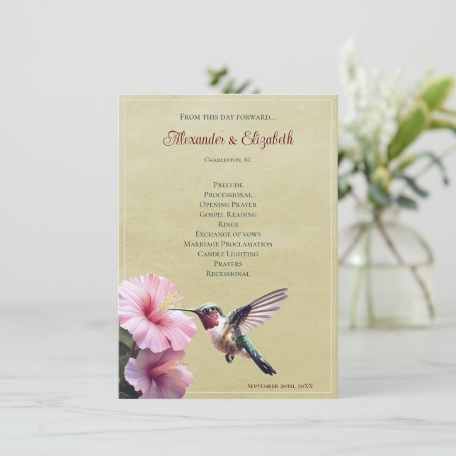 Colibri et Hibiscus | Programme de mariage jaune (Debout devant)
