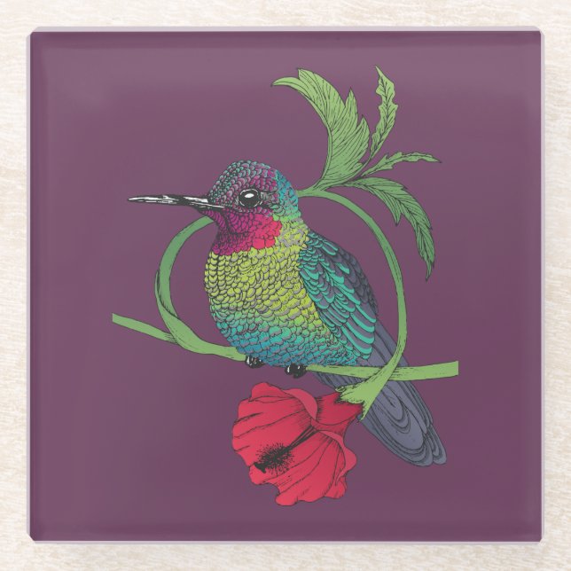 Colibri Illustration Glass Untersetzer (Vorderseite)