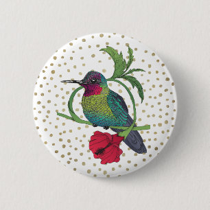 Colibri Illustration Gold Bronze Dots Button