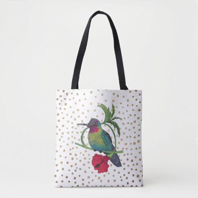 Colibri Illustration Gold Dots Tote Bag Tasche (Vorderseite)