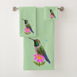 Colibri moderne et fleur sur fond vert sauge clair
