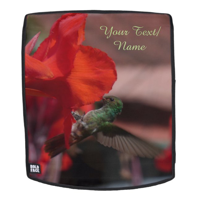 Colibri vert sur rouille de fleurs. Sac à dos (Devant amovible)