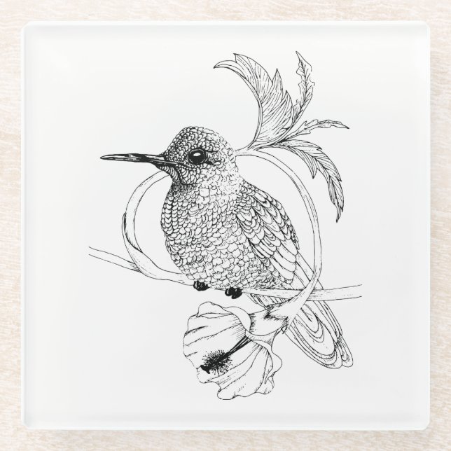 Colibri Vogel-Illustrations-Glas-Untersetzer Glasuntersetzer (Vorderseite)