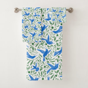Colibris bleu et motif feuille.