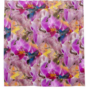 Colibris et orchidées Fleurs rideau de douche