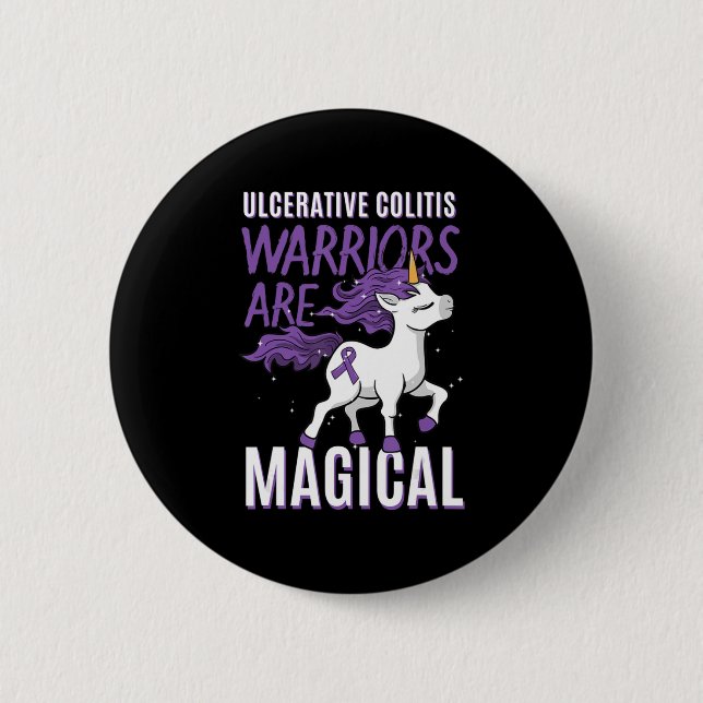Colitis-Bewusstsein IBD Unicorn Lila Ri Button (Vorderseite)